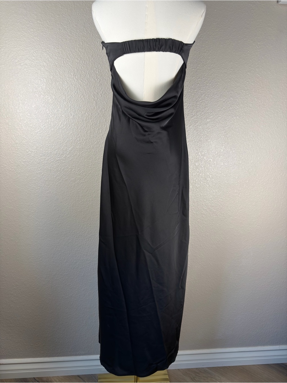 NWOT Black Strapless Satin Column Maxi Dress Black, Medium - Picture 6 of 10